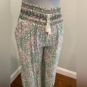 Elevenses - patterned, smocked waist drawstring pants - Size XS